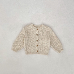 New Autumn Infant Baby Kids Pure Cotton Simple Plaid Long Sleeves Single Breasted Knitted Cardigan Wholesale