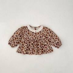 2024 Autumn Infant Baby Kids Girls Vintage Floral Print Long Sleeves Top + Bloomers Sets Wholesale