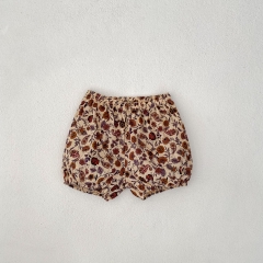 2024 Autumn Infant Baby Kids Girls Vintage Floral Print Long Sleeves Top + Bloomers Sets Wholesale