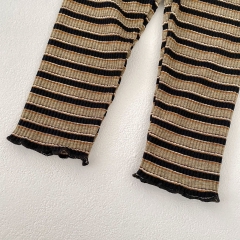 2024 Autumn Infant Baby Kids Girls Vintage Striped Long Sleeves Top + Trousers Casual Sets Wholesale