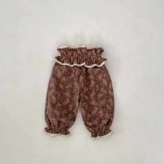 2024 Autumn Infant Baby Kids Girls Simple Solid Color Long Sleeves Top + Vintage Trousers Sets Wholesale