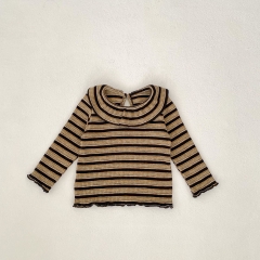 2024 Autumn Infant Baby Kids Girls Vintage Striped Long Sleeves Top + Trousers Casual Sets Wholesale