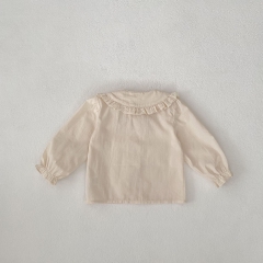 2024 Autumn Infant Baby Kids Girls Simple Solid Color Long Sleeves Top + Vintage Trousers Sets Wholesale