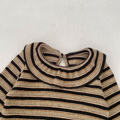 2024 Autumn Infant Baby Kids Girls Vintage Striped Long Sleeves Top + Trousers Casual Sets Wholesale