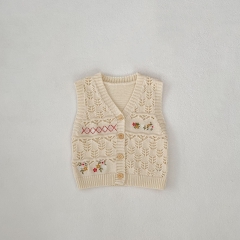 Baby and Toddler Girls' 0-3 Years Knitted Sleeveless Flowers Embroidery Pattern and Hollow-out Vest Wholesale