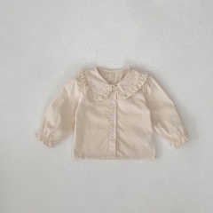 2024 Autumn Infant Baby Kids Girls Simple Solid Color Long Sleeves Top + Vintage Trousers Sets Wholesale