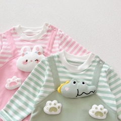 Infant Baby Girls Animals Cartoon Pattern Striped Long Sleeve One Piece Romper in Autumn Wholesale