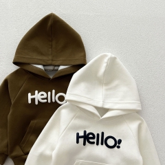 2024 Autumn Infant Baby Kids Unisex Simple Letters Pattern Long Sleeves Hoodie + Plain Trousers Sets Wholesale