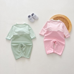 Infant Baby Girls Animals Cartoon Pattern Striped Long Sleeve One Piece Romper in Autumn Wholesale