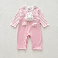 Infant Baby Girls Animals Cartoon Pattern Striped Long Sleeve One Piece Romper in Autumn Wholesale