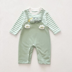 Infant Baby Girls Animals Cartoon Pattern Striped Long Sleeve One Piece Romper in Autumn Wholesale