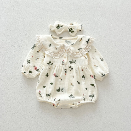 Infant Baby Girls Cute Floral Print One Piece Bodysuit Onesies in Autumn Wholesale