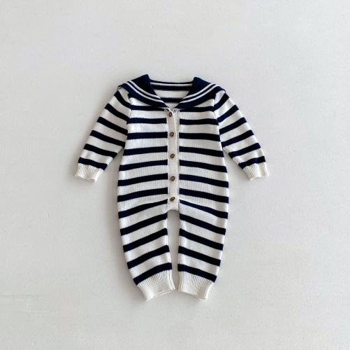 Infant Baby BOYS AND GIRLS Navy Style Collar One Piece Knitted Rompers in Autumn Wholesale