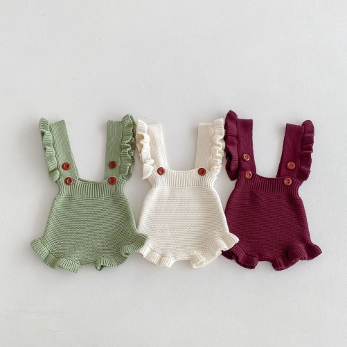 New Arrivals Baby Girls Solid Colors Knitted Sleeveless Overalls Onesies In Spring&Autumn Wholesale