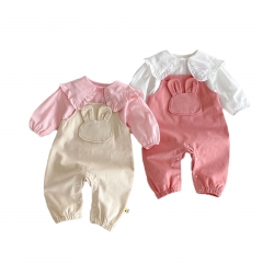 2024 Autumn Infant Baby Kids Girls Simple Solid Color Long Sleeves Top + Cute Overalls 2-piece Sets Wholesale