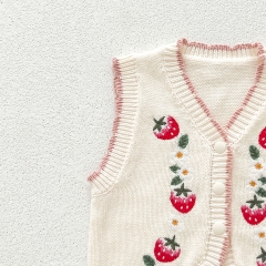 Baby and Toddler Girls' Knitted Sleeveless Strawberry Embroidery Pattern Vest Wholesale