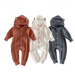 Infant Baby Cute Animals Hooded Design One Piece Knitted Rompers in Autumn Wholesale