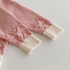 New Autumn Infant Baby Kids Girls Cotton Hollow Out Long Sleeves Single Breasted Knitted Cardigan Wholesale