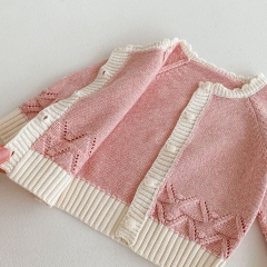 New Autumn Infant Baby Kids Girls Cotton Hollow Out Long Sleeves Single Breasted Knitted Cardigan Wholesale