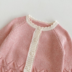 New Autumn Infant Baby Kids Girls Cotton Hollow Out Long Sleeves Single Breasted Knitted Cardigan Wholesale