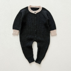 Infant Baby Simple Color Patchwork One Piece Knitted Rompers in Autumn Wholesale