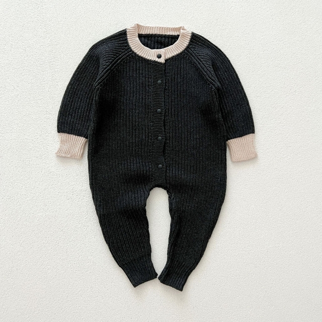 Infant Baby Simple Color Patchwork One Piece Knitted Rompers in Autumn Wholesale