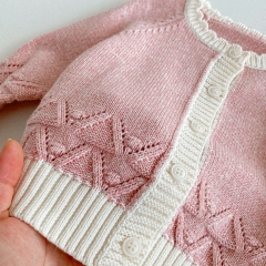 New Autumn Infant Baby Kids Girls Cotton Hollow Out Long Sleeves Single Breasted Knitted Cardigan Wholesale