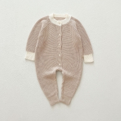 Infant Baby Simple Color Patchwork One Piece Knitted Rompers in Autumn Wholesale