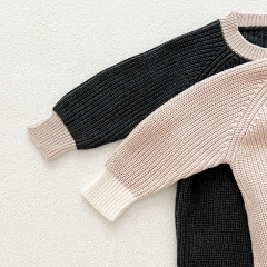 Infant Baby Simple Color Patchwork One Piece Knitted Rompers in Autumn Wholesale