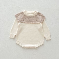 Infant Baby Girls Versatile Hollow Out One Piece Knitted Bodysuit Onesies in Autumn Wholesale