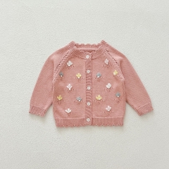 New Autumn Infant Baby Kids Girls Cotton Hollow Out Floral Pattern Long Sleeves Single Breasted Knitted Cardigan Wholesale