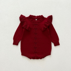 Infant Baby Girls Versatile Hollow Out One Piece Knitted Bodysuit Onesies in Autumn Wholesale