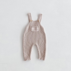 2024 Autumn Infant Baby Kids Girls Simple Solid Color Long Sleeves Top + Overalls 2-piece Sets Wholesale