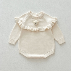 Infant Baby Girls Versatile Simple Cute One Piece Knitted Bodysuit Onesies in Autumn Wholesale