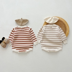 Infant Baby Unisex Versatile Simple Cute One Piece Striped Knitted Bodysuit Onesies in Autumn Wholesale