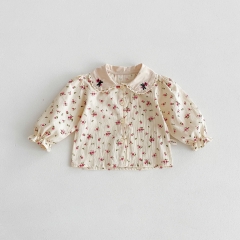 New Autumn Infant Baby Girls Floral Print Long Sleeves Single Breasted Top/Onesies Wholesale