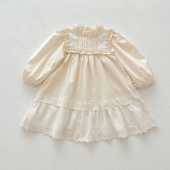 2024 Autumn Infant Baby Kids Girls Simple Floral Embroidered Pattern Dress Wholesale