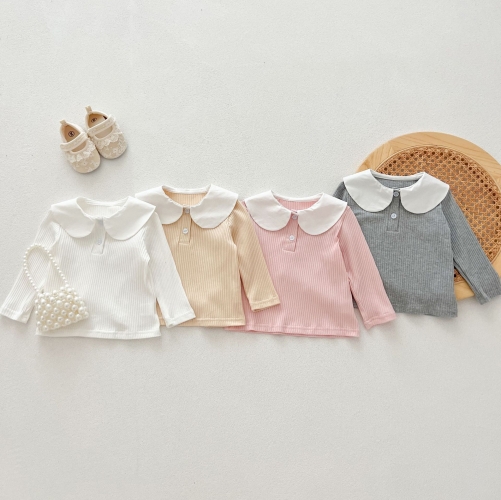 New Arrivals Autumn Baby Girls Simple Knitted Long Sleeves Top Wholesale