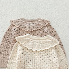 New Autumn Infant Baby Kids Girls Cotton Hollow Out Argyle Long Sleeves Single Breasted Knitted Cardigan Wholesale