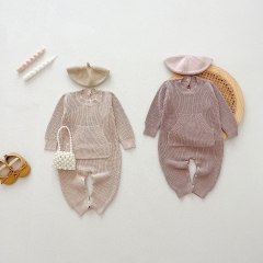 Infant Baby Simple Plain Solid Color Long Sleeve One Piece Romper in Autumn Wholesale