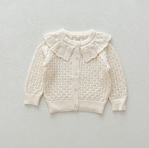 New Autumn Infant Baby Kids Girls Cotton Hollow Out Argyle Long Sleeves Single Breasted Knitted Cardigan Wholesale