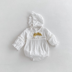 New Arrival Autumn Infant Baby Girls Solid Color Striped One Piece Onesies in Autumn Wholesale