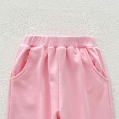 Cute and Versatile Two-Piece Set: Round Neck Striped Top and Pink Pants for Baby Girls and Toddlers Wholesale