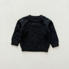 2024 Autumn Infant Baby Unisex Solid Color Heart Pattern Long Sleeves Sweater With Strap Overalls Sets Wholesale