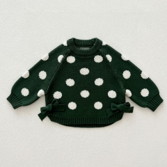 Infant Baby Girls Crew Neck Long Sleeve Polka Dots Knitted Pullover Sweater Wholesale