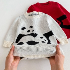 Infant Baby Unisex Versatile Simple Panda Pattern One Piece Knitted Bodysuit Onesies in Autumn Wholesale
