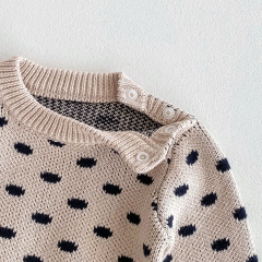 2024 Autumn Infant Baby Unisex Polka Dots Pattern Long Sleeves Sweater With Strap Overalls Sets Wholesale