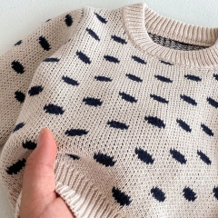 2024 Autumn Infant Baby Unisex Polka Dots Pattern Long Sleeves Sweater With Strap Overalls Sets Wholesale