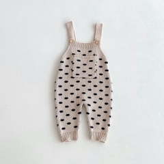 2024 Autumn Infant Baby Unisex Polka Dots Pattern Long Sleeves Sweater With Strap Overalls Sets Wholesale