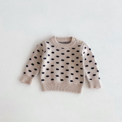 2024 Autumn Infant Baby Unisex Polka Dots Pattern Long Sleeves Sweater With Strap Overalls Sets Wholesale